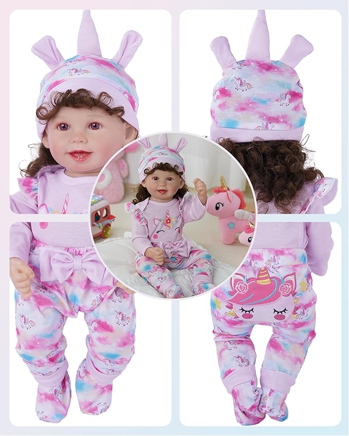 BABESIDE Reborn Baby Doll Clothes Set - 4 Piece Doll Outfit Accessories for 17-22 Inch Dolls, Includes Pony Hat, Striped Top, Overalls, and Socks for Boys & Girls, Perfect for 3+ Year Old Kids