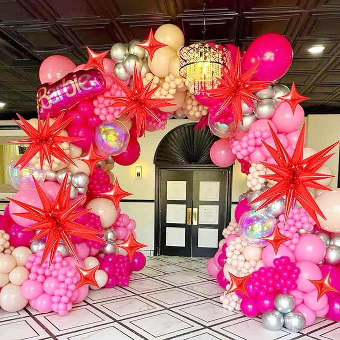 20 Pcs Star Balloons 27”22”Explosion Foil Balloon- 12 Point Red Spike Balloons and Four Pointed Star Balloon for Party Supplies Christmas Birthday Wedding Photo Booth (Red)