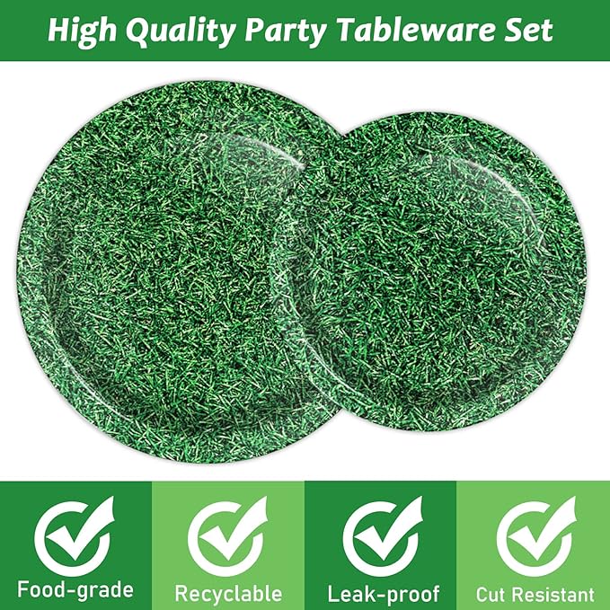 gisgfim 96 Pcs Green Grass Plates and Napkins Party Supplies Grass Tableware Set Sage Greenery Party Decorations Favors for Girls Boys Birthday Baby Shower Serves 24