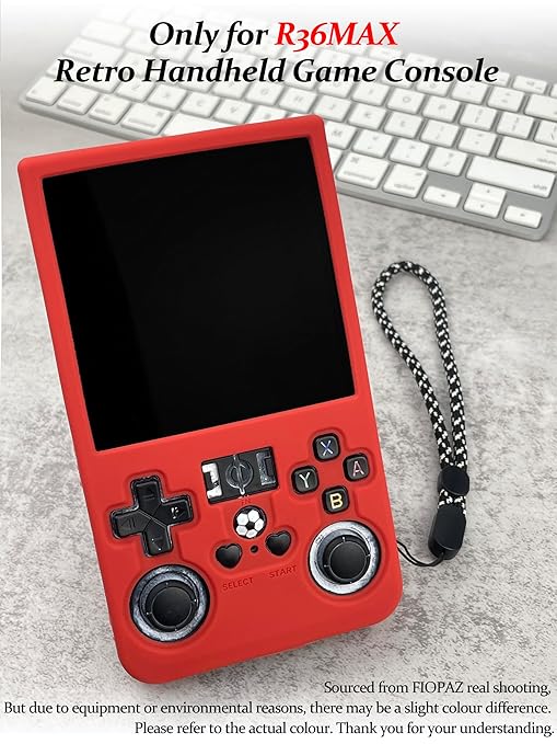 FIOPAZ for R36MAX Silicone Protective Case, Soft Skin for R36 MAX Retro Handheld Game Console Accessories, Anti-Scratch Washable Only for R 36 MAX Sleeve with Lanyard (Red)