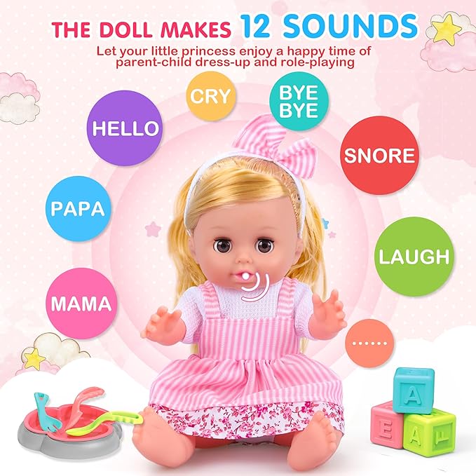 Baby Care Doll Toys Set, 36PCS Dolls Playset, Hair Salon Pretend Play Toddler Doll Toys Incl 14'' Baby Dolls Toy, Backpack, Hair Dryer, Curler, Xmas Gifts for Age 3 4 5 6+ Years Old Girls Kids