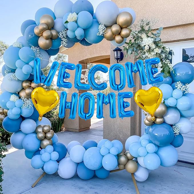 TONIFUL Welcome Home Balloons,16 Inch Blue Welcome Home Foil Balloons Banner Welcome Home Party Decorations for Homecoming Party Decorations House Warming Party Family Gathering Supplies