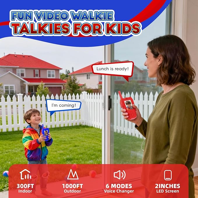 Video Walkie Talkies for Kids, 2 Pack Rechargeable Kids Walkie Talkies with Screen & 5 Voice Changer, Long Range Indoor Outdoor Toys for 3-12 Year Old Boys Girls, Easter Birthday Gifts, Spider