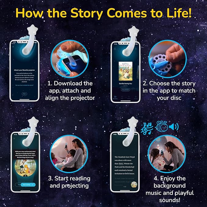 Moonlite Storytime Projector, Magical Bedtime Kids Book Projector for Immersive Reading Experience, Smartphone Compatible Storybook Projector, Interactive Learning Fun for Kids
