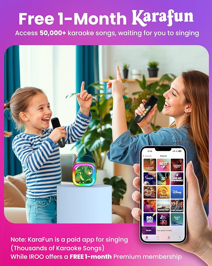 Mini Karaoke Machine for Kids, 2026 TOP Toys Birthday Gifts Ideas for Girls Ages 4, 5, 6, 7, 8, 9, 10, 12+ Years Old, Portable MP3 Player with 2 Wireless Mics for Family Home Party