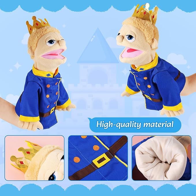 Role Play Hand Puppets Hand Plush Chef Doctor Fireman Pirate Detective Athlete Nurse Worker Hand Puppet Toys Puppets for Kids Storytelling Imaginative Pretend Play Teaching Preschool(Prince)