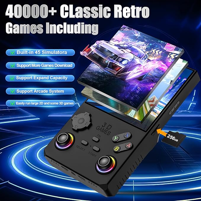 2026 V40MAX Upgraded Retro Handheld Game Console, Built in 40,000+Classic Games, 40+Simulators, Linux System, 4.0-inch 4K HD IPS Screen Video Player, 256GB, Portable Pocket Arcade Console(Black)