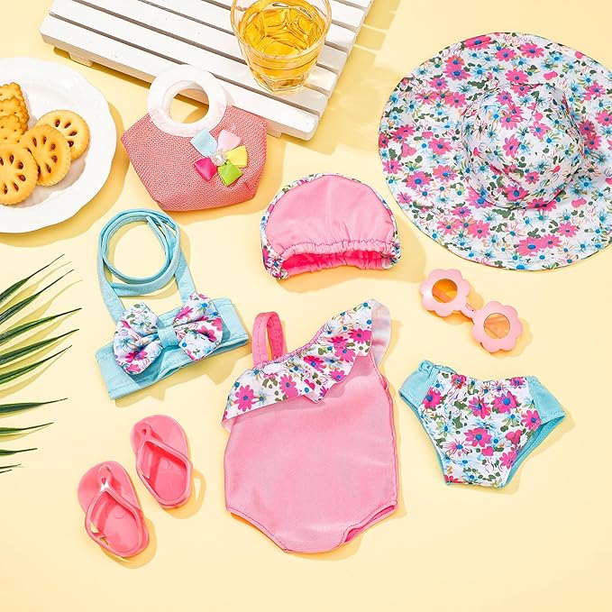 Kajaia 8 Pcs Doll Clothes 18 Inch Doll Clothes and Accessories Dress Flip Flops Hat Outfit Swimsuit Accessories for 18 Inch(Swimsuit)