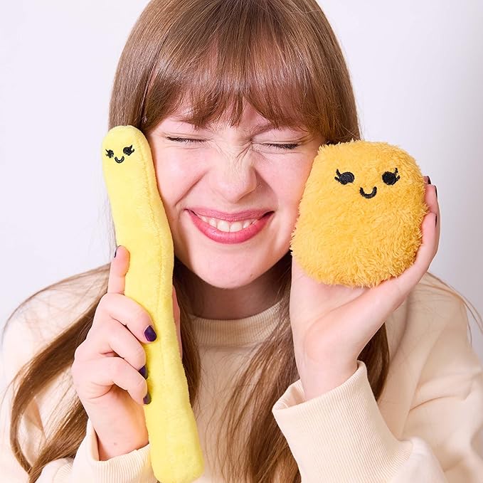 Emotional Support Fries By Relatable, Easter Plush Cuddly Stuffed Animals and Toys, Cute Easter Basket Gifts, Non Candy Easter Gift for Teens and Girls, Includes 5 Plushies with Carrying Basket