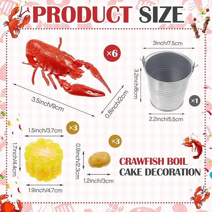 13 Pcs Crawfish Boil Party Supplies Fake Crawfish Party Decorations Lobster Cake Toppers Plastic Crayfish Potato Corn Metal Pail for Lobster Theme Birthday Festival Potluck