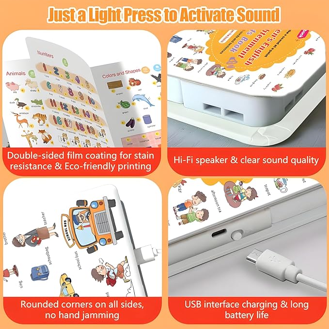 500-Word Audio Learning Book, English Words Sound Book for Kids Toddlers 2,3,4,5,6 Years Old, 500+ Words Talking Interactive Audio Books for Early Learning English (2 PCS)