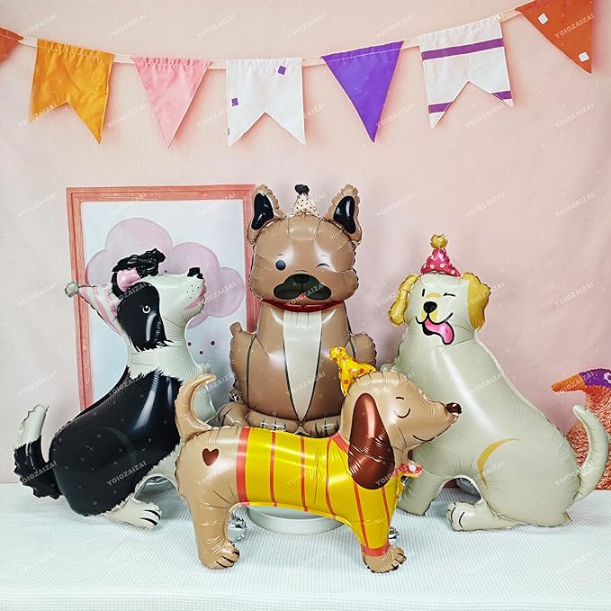 2PCS Self Standing Dog Animal Balloons Cute Pet Puppy Birthday Foil Balloon For Kids Gift Animal Dog Themed Birthday Baby Shower Pet Party Decorations Supplies