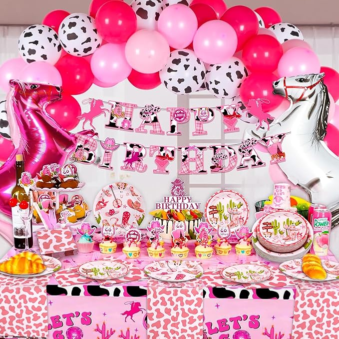 180PCS Cowgirl Party Supplies Serve 60, Western Party Paper Plates and Napkins Set for Pink Cowgirl Rodeo Birthday Bachelorette Party Decorations, Includes Dinner Plates, Dessert Plates, Napkins
