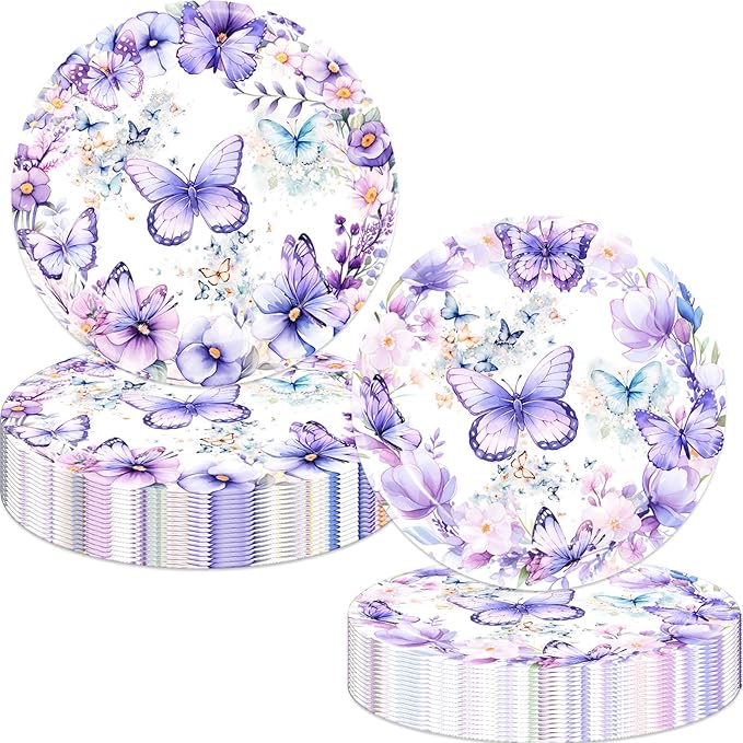 Butterfly Birthday Party Plates Spring Butterfly Disposable Paper Plates Dinnerware for Butterfly Theme Girls Baby Shower 1st 2nd 3rd 4th Bday Party Supplies Decorations