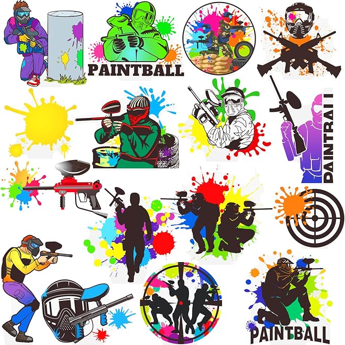 Paintball Cupcake Toppers 48PCS Paintball Birthday Party Decorations Colorful Splash Shooting Game Cake Toppers Paintball Cupcake Decorations for Sport Theme Party Supplies