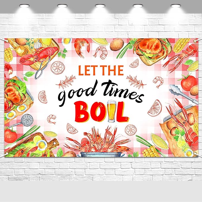 Avezano Crawfish Boil Backdrop Banner Let The Good Times Boil Party Supplies Seafood Theme Party Decorations for Birthday Baby Shower Family Summer Holidays 6 x 3.6 ft