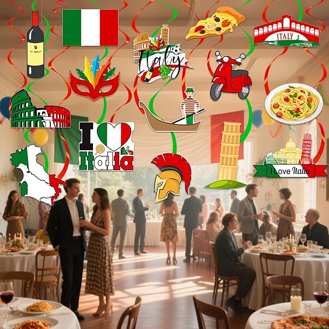 Italian Party Hanging Swirls I Love Italy Hanging Decorations 20PCS Italian Birthday Party Supplies Hanging Swirls Italian Decorations Party Theme Italy Ceiling Streamers for Pizza Party Favor Decor