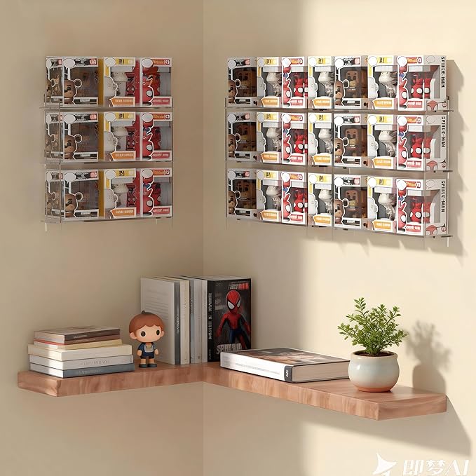 Wall Display Shelves, Acrylic Floating Shelves for Mini Toys, Clear Collectibles Display Case 2 Pack