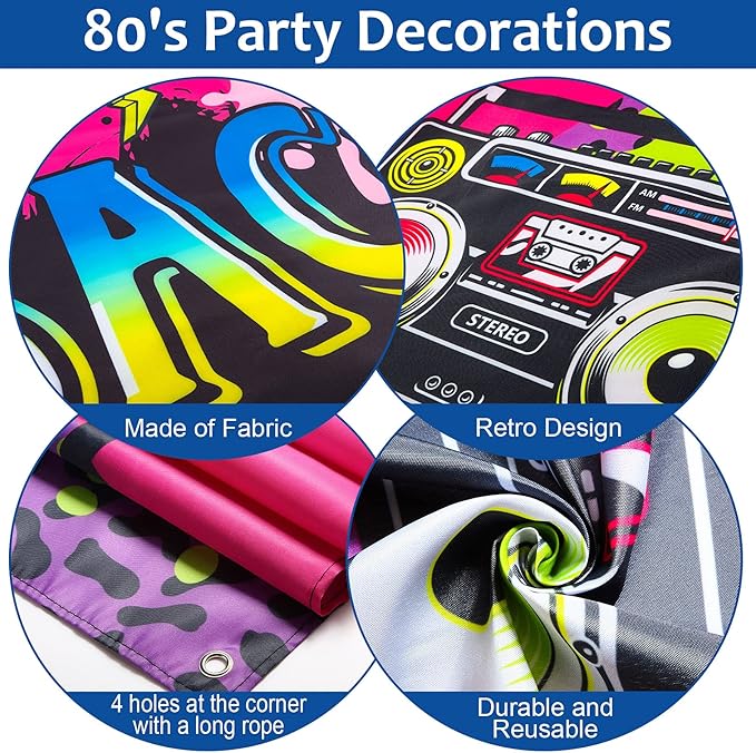 Xuhal 80's Party Decorations Back to the 80s Party Backdrop Banner with Inflatable Radio Boombox and Mobile Phone Latex Balloons for 80s Hip Hop Themed Birthday Photo Booth Background Party Supplies