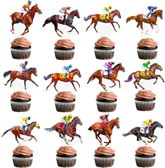 Kentucky Party Derby Day Cupcake Toppers 48PCS Race Horse Party Decorations Horse Derby Day Racehorse Cupcake Picks for Run for the Roses Supplies
