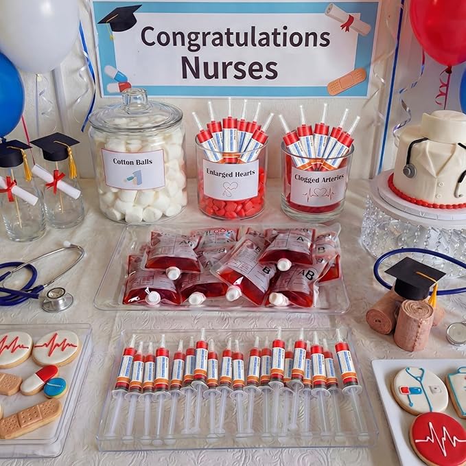 40 Pcs Nursing Graduation Party Supplies, 20 Pcs Plastic Syringes for Drinks, 20 Sticky Labels, Class of 2026 Graduation Decoration Nurse Party Supplies Bsn Rn Lpn Gift (100 ml)