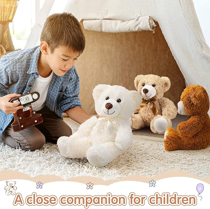 Zhanmai 18 Pcs 14 Inch Bears Stuffed Animal Bulk Gifts Plush Bear Toys for Birthday Baby Shower Graduation Party Favor(Light Brown, Dark Brown, White)