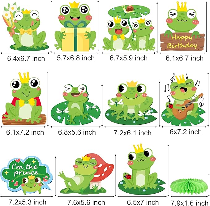 9pcs Frog Honeycomb Centerpieces Frog Birthday Party Decoration Cute Frog Table Decoration for Frog Theme Party Baby Shower Supplies