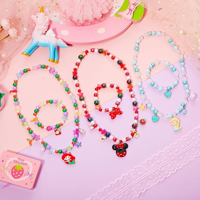 PinkSheep Toddler Jewelry Kids Necklace Choker and Bracelet 3 Pack 9pcs, Little Girls Jewelry In Box, Flower Girl Gift Kids Girls Accessories