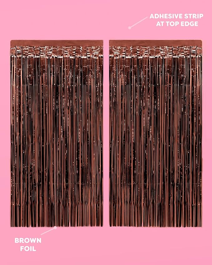 xo, Fetti Brown Party Curtain - Set of 2 | Espresso Martini Fringe, Bachelorette Decorations, Cute Birthday Photo Booth, Party Backdrop, Bday Supplies