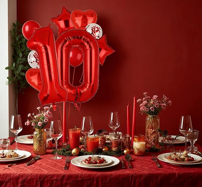 40 Inch Red Number Balloons 10 Mylar Foil Helium Digital Balloon 10th Anniversary Event Celebration 10th Birthday Party Decor Supplies 10 Pcs
