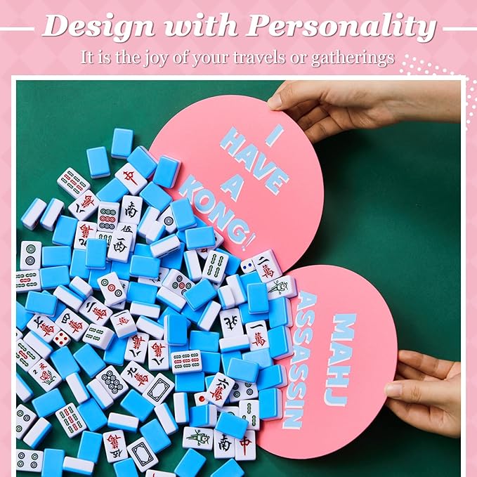 Soulchen 2 Pcs Mahjong Tile Mixer Shufflers for Mixing and Shuffling Tiles Plastic Mahjong Accessories Gifts for Lovers Games Decorative Printed Design (Pink Semicircle Style)