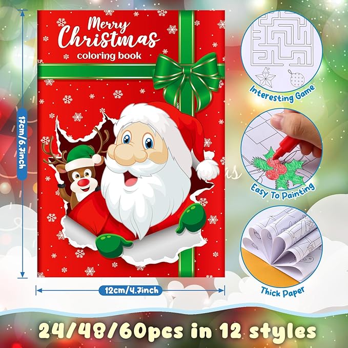 BenLouis 24 Pcs Christmas Mini Coloring Books Kids Xmas Party Favors Small Activity Books Bulk for Kids Holiday Stocking Goodie Bags Stuffers Return Gifts Classroom Travel