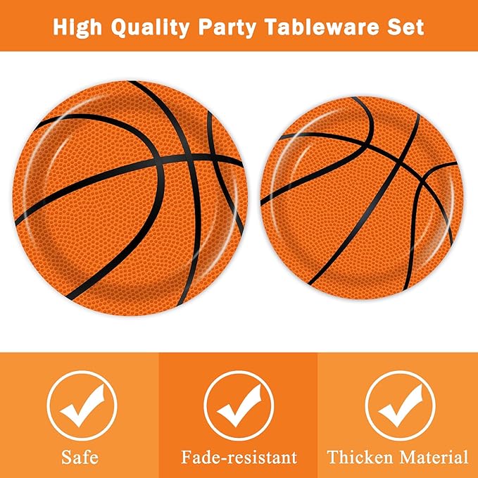 96 Pcs Basketball Plates & Napkins - Party Supplies, Birthday Decorations, Party Favors for Kids