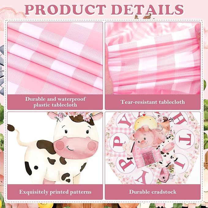 Pink Farm Animals Birthday Party Decorations for Girls Barnyard Baby Shower Supplies Set Includes Happy Birthday Banner Garland Tablecloth Honeycomb Centerpieces Watercolor Cow Pig Sheep Decor