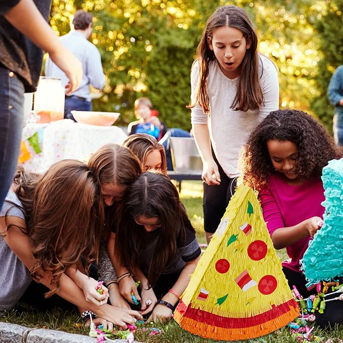 Lewtemi Pizza Piñata Party Favors with Stick, Confetti and Blindfold - Pizza Shower Theme Decorations for Summer Birthday Mexican Party Supplies