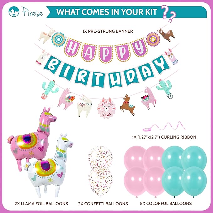 Pirese Llama Birthday Decorations, Llama Party Decorations, Llama Happy Birthday Banner | Llama Decorations | Llama Party Supplies | Peruvian Decor, Fiesta Birthday Decorations, Cinco de Mayo Birthday