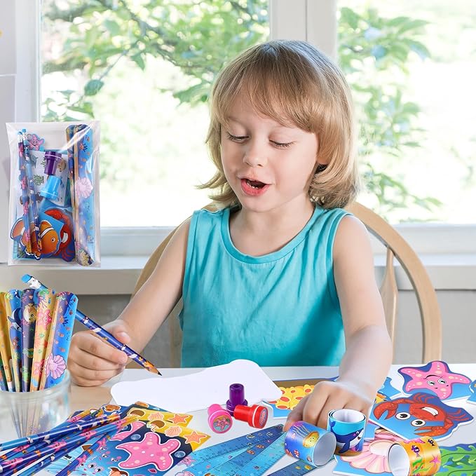 BenLouis 240Pcs Under the Sea Party Favors Ocean Animals Party Stampers Stickers School Stationery Bulk for Kids Sea Shark Birthday Mermaid Party Goodie Bag Stuffer Classroom Gifts Rewards Supplies