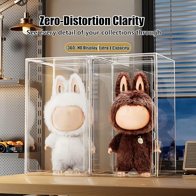 Versatile Wide Acrylic Display Cabinet - w/ 1 Adjustable Shelf for Multi-Level Display of Statues & Figures, Magnetic Door Collector's Showcase (Extra Large with one Block(14.17*14.17*23.6in))