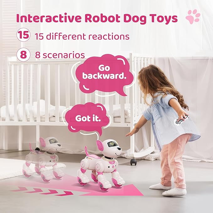 Programmable RC Robot Dog Toy with Voice for Kids, 2.4GHz Remote Robot Pet with Touch Sensors, Remote Control Robot Dog Toy Over 20+ Responses, Robot Birthday Gift Toys for Girls