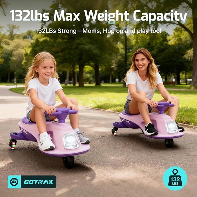 Gotrax WG1 Electric Wiggle Car for Kids, 12V Big Battery up to 120Min Playtime, Music Speaker &Rear Flash Wheels, Battery Display & Easy Assembly w/Pedal Throttle, Crazy Cart Gift for Ages 3+, 132Lbs