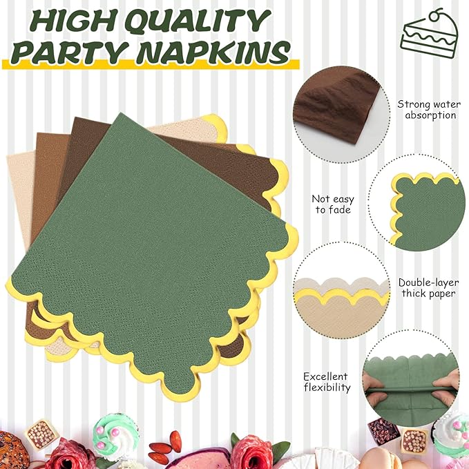 Vesici 60 Pcs Sage Green and Brown Woodland Party Plates with Napkins 9 Inch 7 Inch Paper Plates and Disposable Napkins with Gold Foil Border for Tea Birthday Bridal Baby Shower Wedding Party Supplies