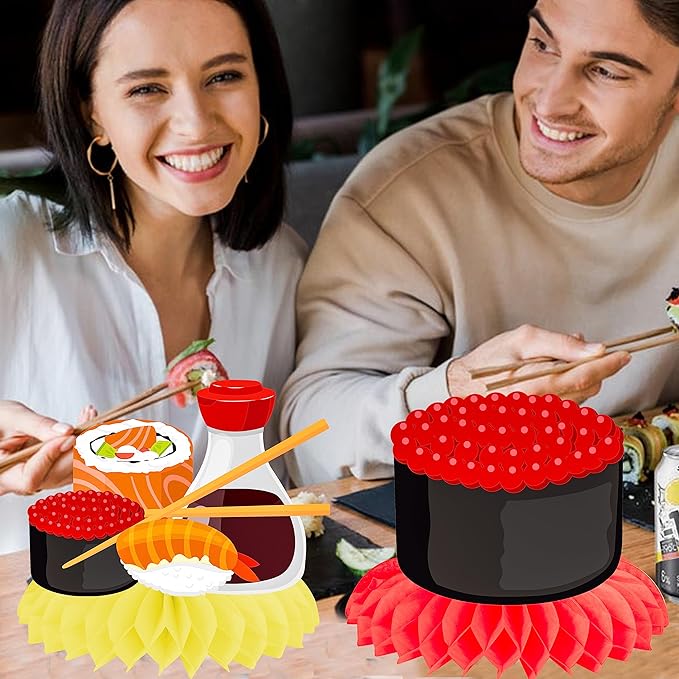 Sushi Honeycomb Centerpieces Japanese Sushi Party Decorations Sushi Birthday Party Table Centerpieces for Let's Roll Sushi Baby Shower Supplies