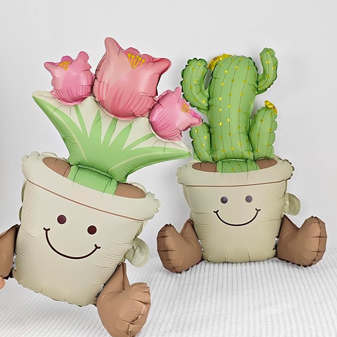 Matte cactus And Tulip potted Balloons Set 2PCS Floral Foil balloons for Cactus and Tulip Themed Party Decorations Fiesta Balloons Mexican Party Baby Shower Birthday Wedding Decorations