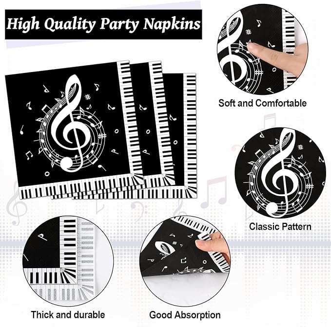 96PCS Musical Note Party Paper Plates and Napkins Music Themed Tableware Musical Notes Dinnerware Disposable Paper Plates for Baby Shower Music Concert Birthday Karaoke Christmas Decorations