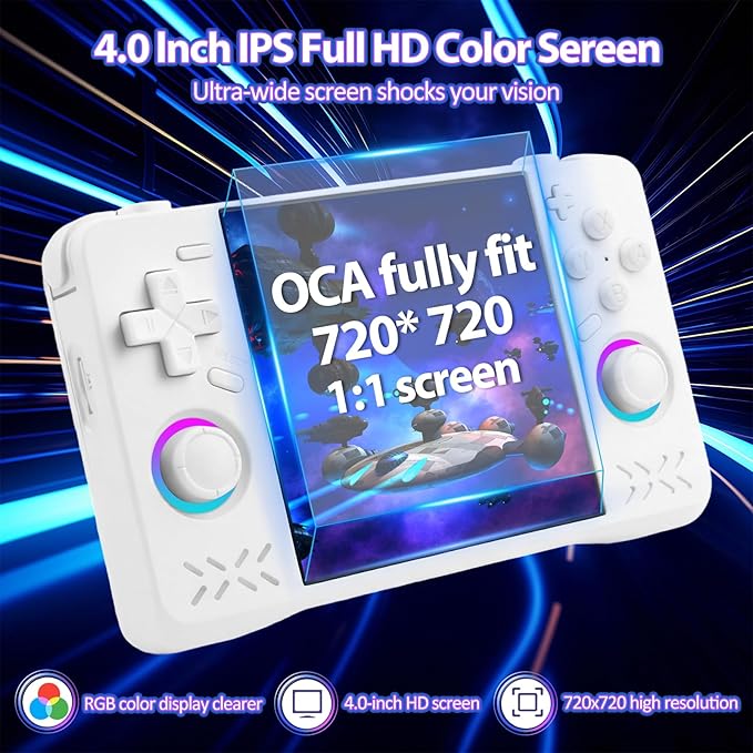 Upgraded XF40H Handheld Game Console, Retro Gaming Console Preloaded Classic Games with Multiple Emulators, 4.0 Inch 4K HD IPS Screen Open Source Linux System, Pocket Video Gaming (White-128G)