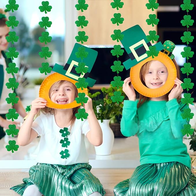 6Pcs Green St Patricks Day Garland Saint Patricks Shamrock Garland Hanging Shamrock St. Patrick's Day Garland Decorations for Home Mantel Office Irish Day Party Supplies (NO DIY)