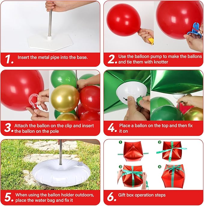 2 Sets Christmas Party Balloon Column Stand Kit With 102 Christmas Gift Boxes Foil Balloons 5.57Ft Adjustable Balloon Tower Stand With Base Adjustable Arch Column for Xmas Birthday Party Supplies