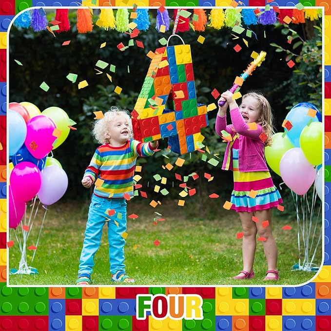 Number 4 Building Blocks Piñata 16.5 Inch Party Supplies Birthday Party Decorations Piñata with Confetti Blocks Theme Fiesta Anniversary Celebration