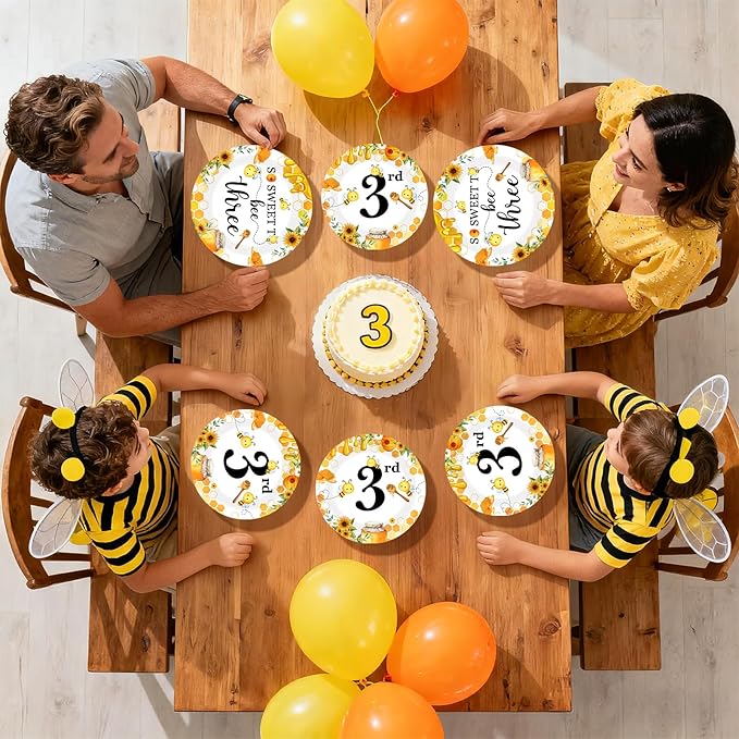 96 Pcs Bee 3rd Birthday Party Supplies Bumble Bee Theme So Sweet to Bee Three Party Plates and Napkins Disposable 3 Years Old Tableware Set for Kids Baby Shower Birthday Decorations, Serves 24