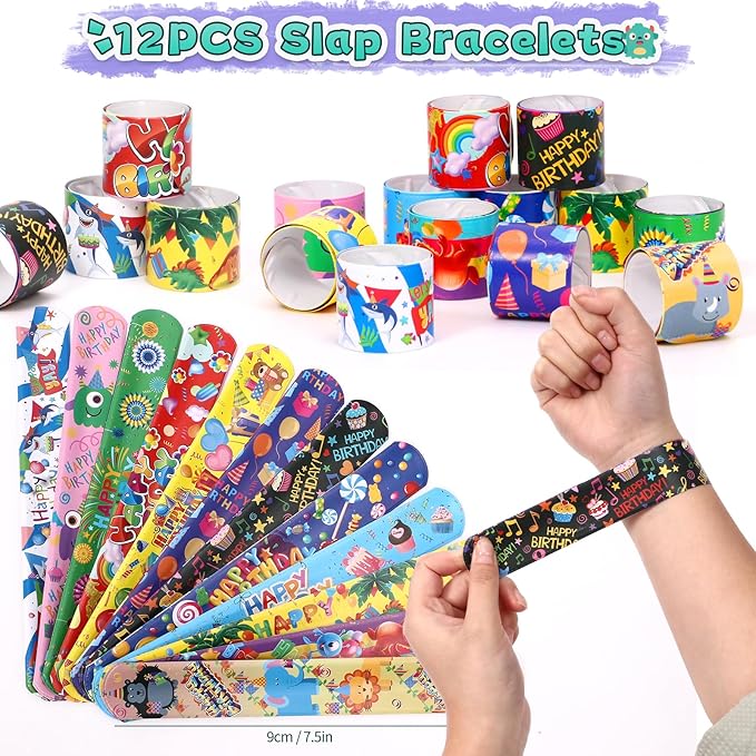 98Pcs Monster Party Favors Birthday Supplies for Kids, Drinking Straw Keychain Slap Bracelet Glow Tattoo Sticker Cartoon Sticker, Goodie Bag Stuffer Filler Girls Boys Monster Party Supplies Decor